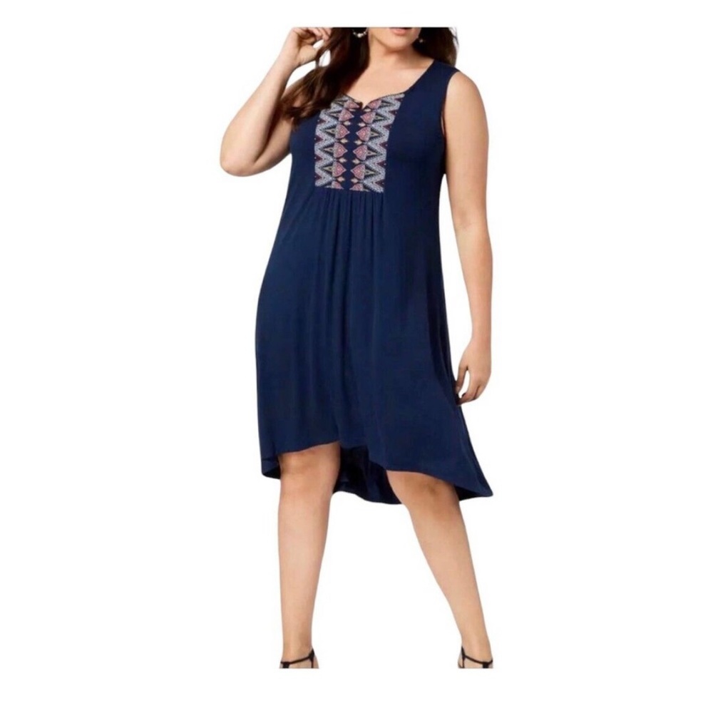 Style & Co Sleeveless Embroidered High Low Hem Midi Jersey Knit Plus Size 2X